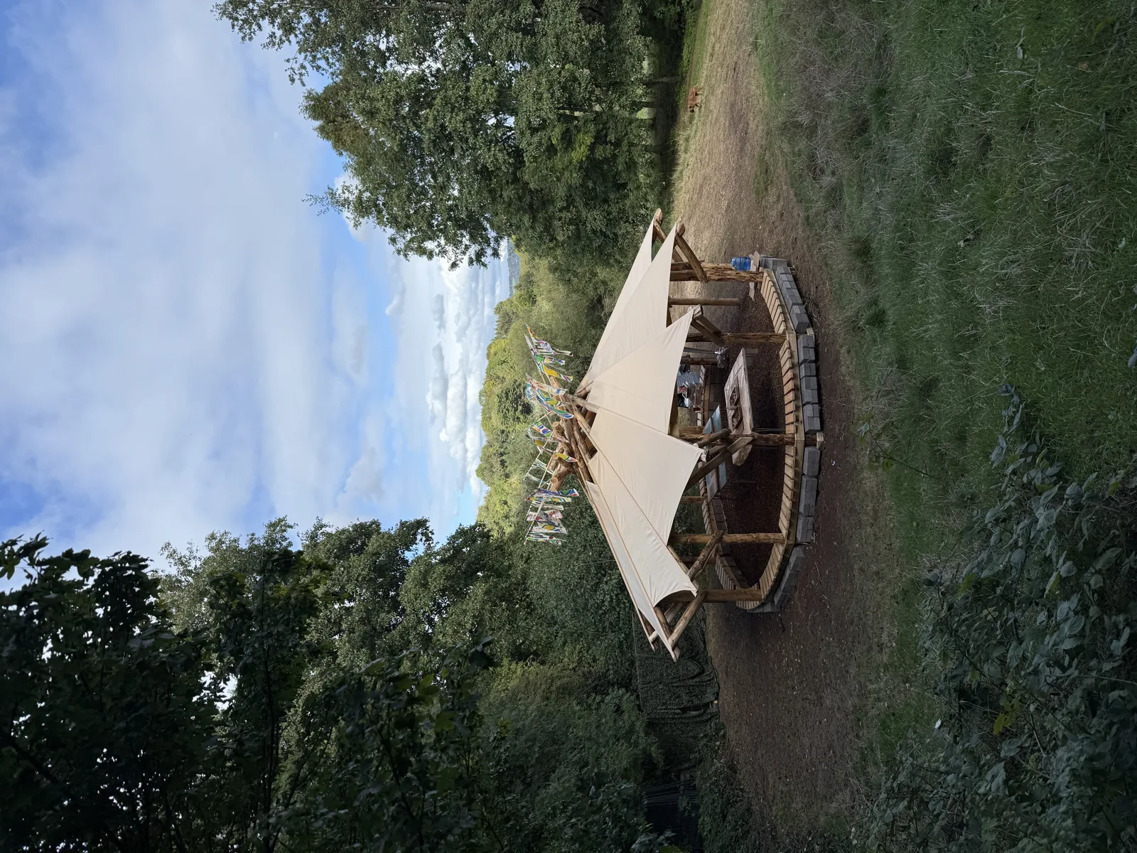 A timber shelter at Entry Hill during Forest of Imagination in September 2025. The photo shows last year's event, not this weekend's.