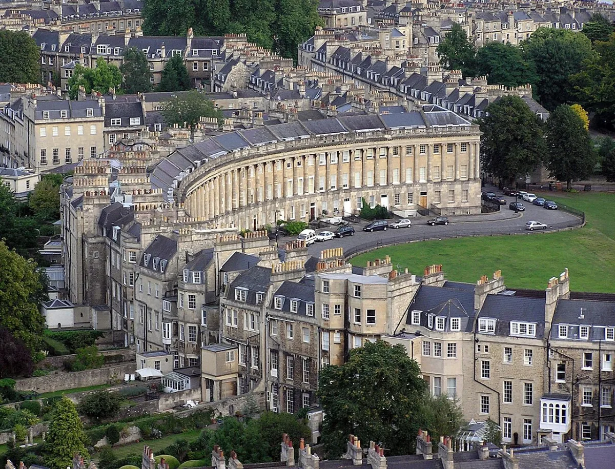 The Royal Crescent from the air: the fixed supply of Georgian Bath is what holds the city's prices up