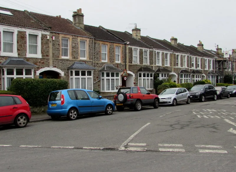 On-street parking on Triangle East in Oldfield Park, Bath. From 25 August a permit costs more the more kerb the vehicle takes up