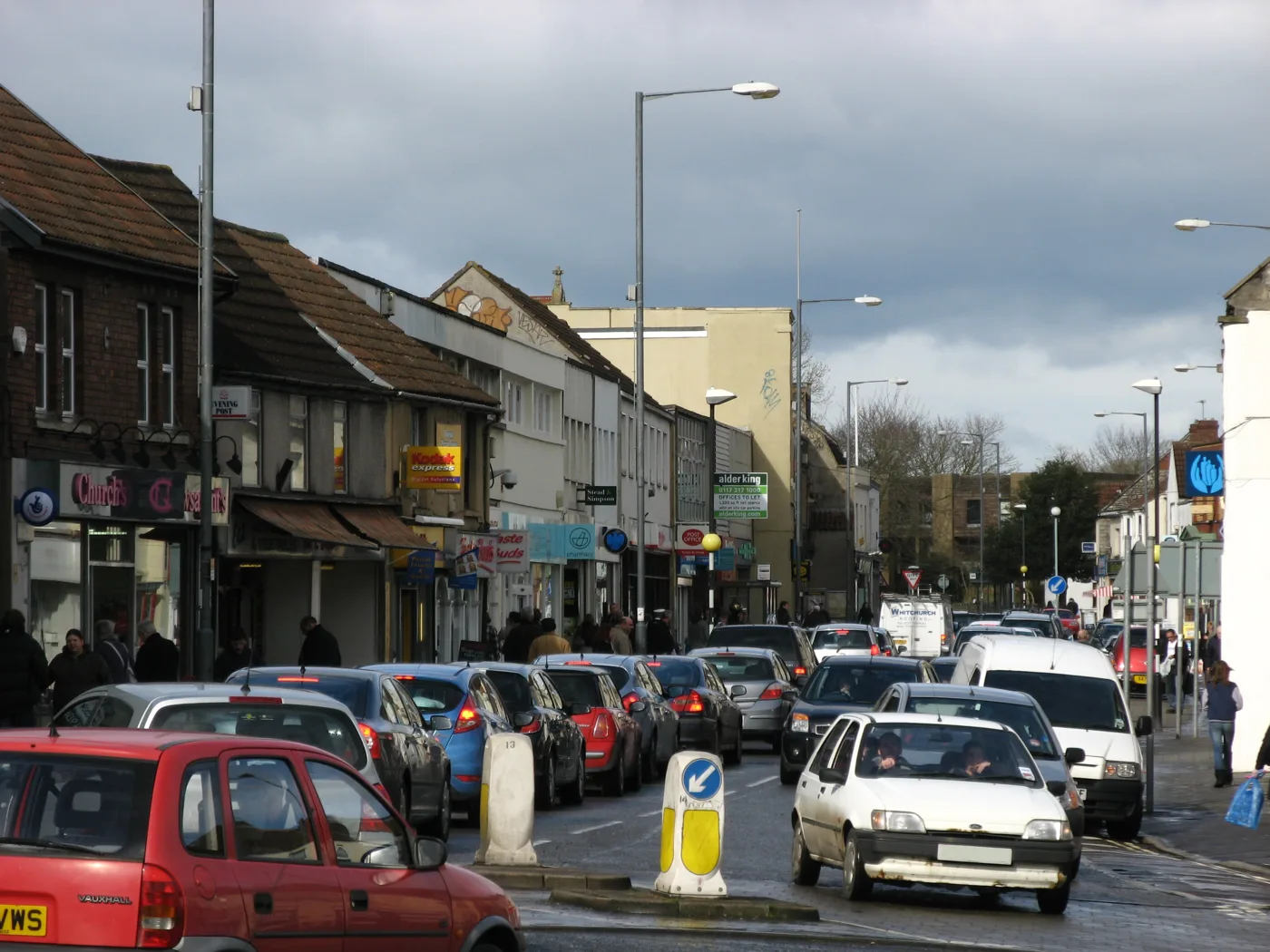 Keynsham High Street on an ordinary day; the one-way section is closed to traffic for the festival